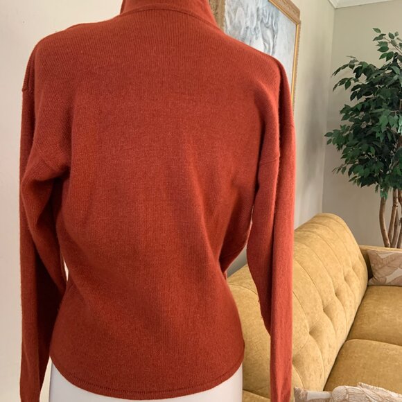 LUXURY Wool Silk Angora Blend Wrap Sweater | Notchel V-Neck Rust M - Picture 4 of 6